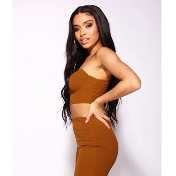 Brown Sleeveless Crop Top and High Waist Flare Pants Two Piece Set - Picture 9 of 12